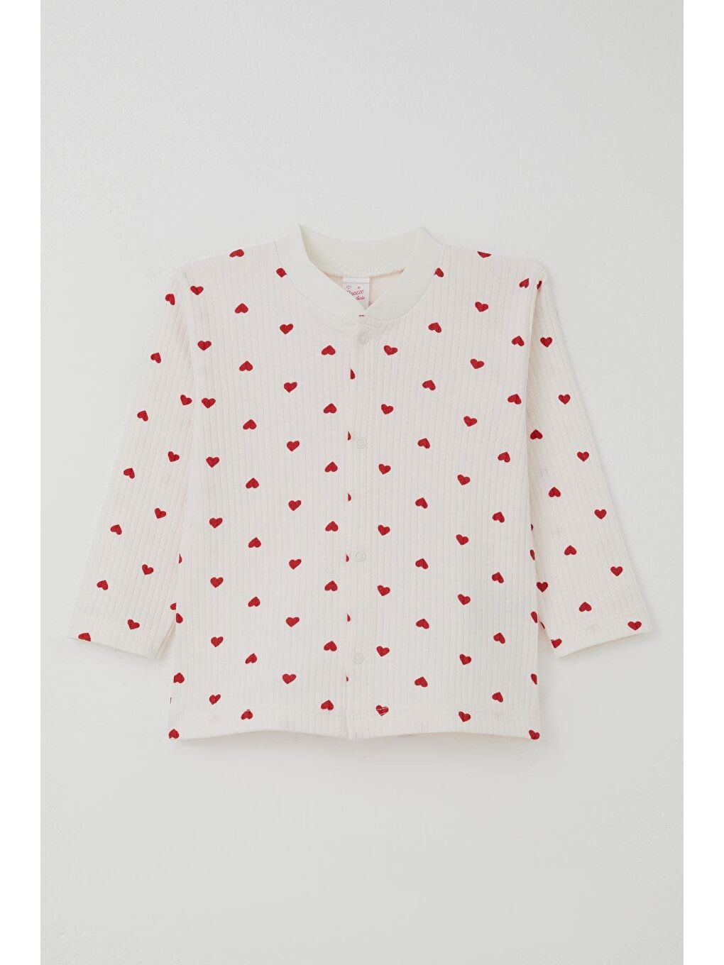 Kız Bebek Pijma Takımı Kalp Desenli Önden Çıtçıtlı Ekru (4 Ay-1 Yaş)-1