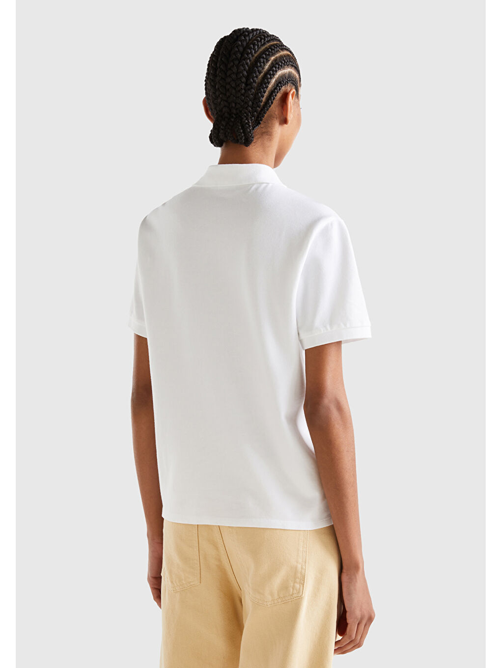 Kadın Beyaz Streç Pamuklu Sol Altı Logo Baskılı Polo Tişört-2