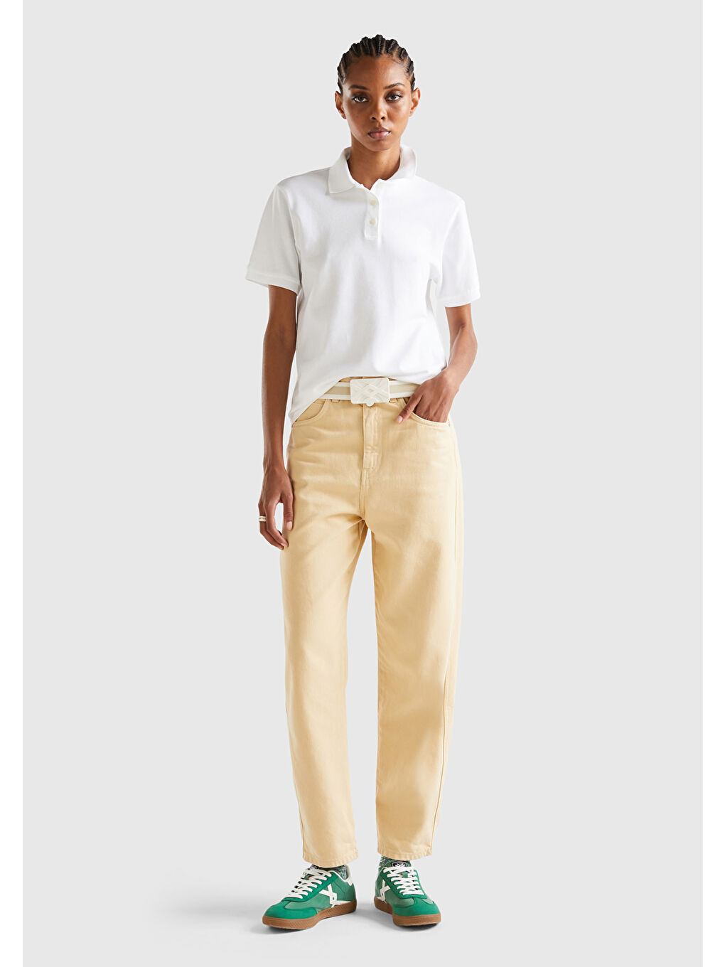 Kadın Beyaz Streç Pamuklu Sol Altı Logo Baskılı Polo Tişört-4