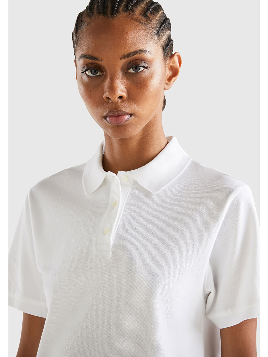 Kadın Beyaz Streç Pamuklu Sol Altı Logo Baskılı Polo Tişört-5
