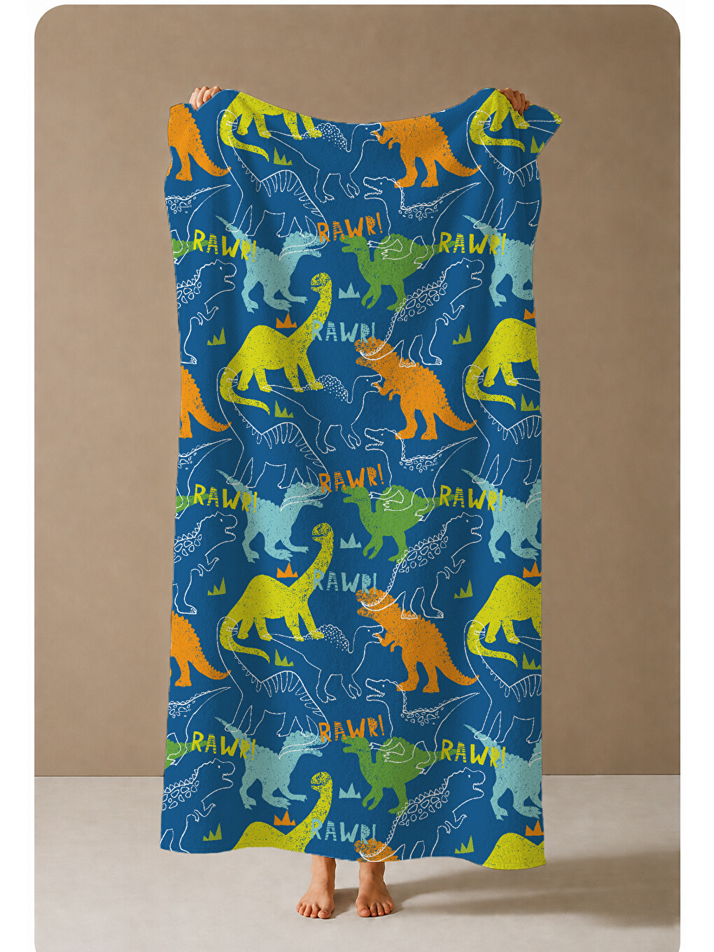 Mavi Zemin Renkli Dinozor Desenli 70x150 Cm Dijital Baskılı Plaj Ve Banyo Havlusu-3