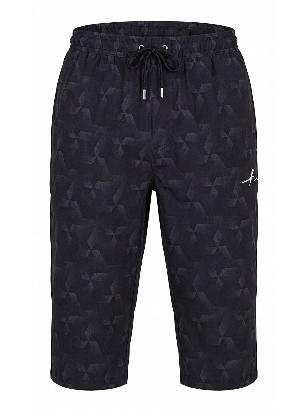 Geometrik Desenli Siyah Erkek Uzun Havuz Ve Deniz Şortu 6005