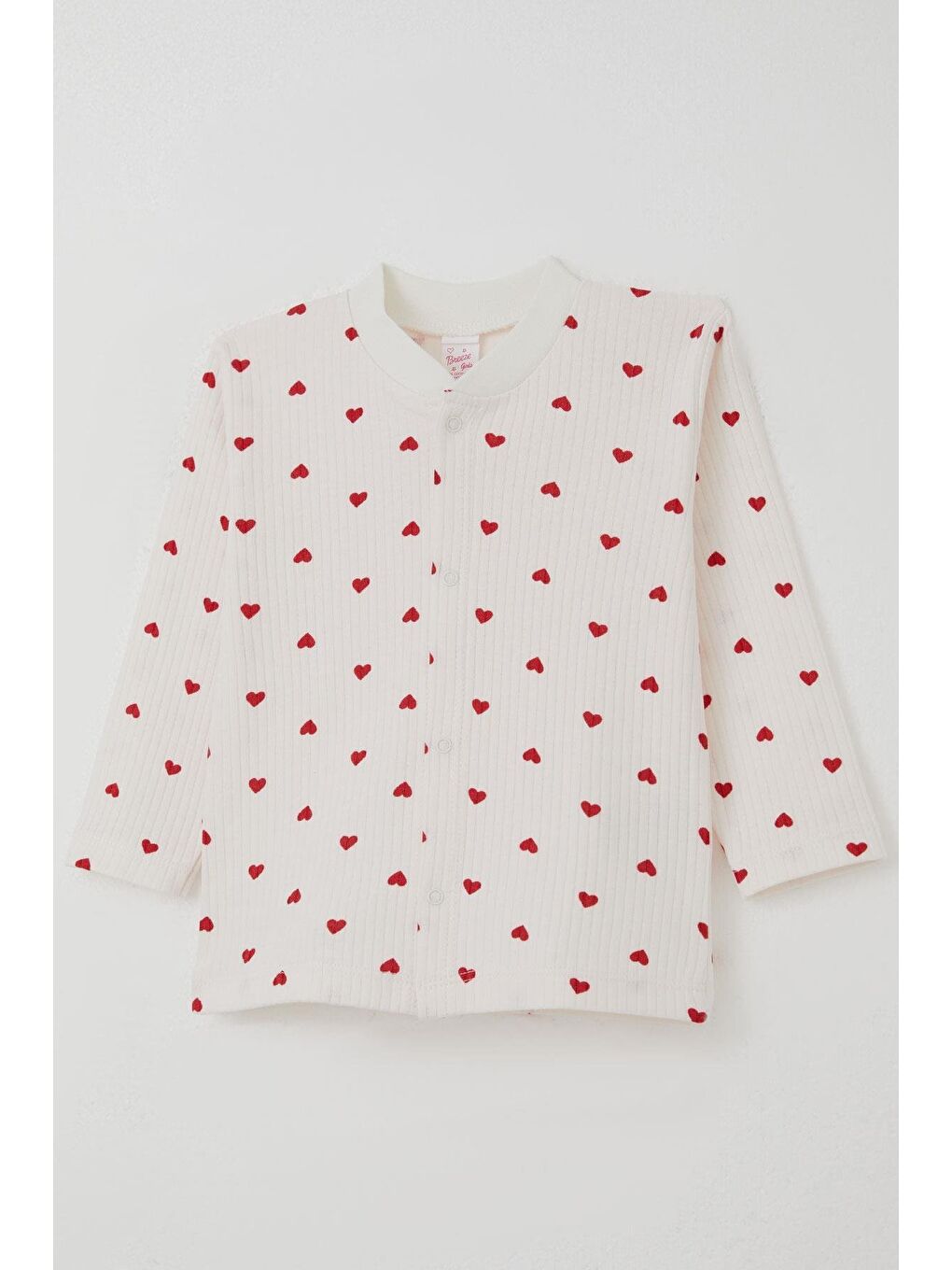 Kız Bebek Pijma Takımı Kalp Desenli Önden Çıtçıtlı Ekru (4 Ay-1 Yaş)-5