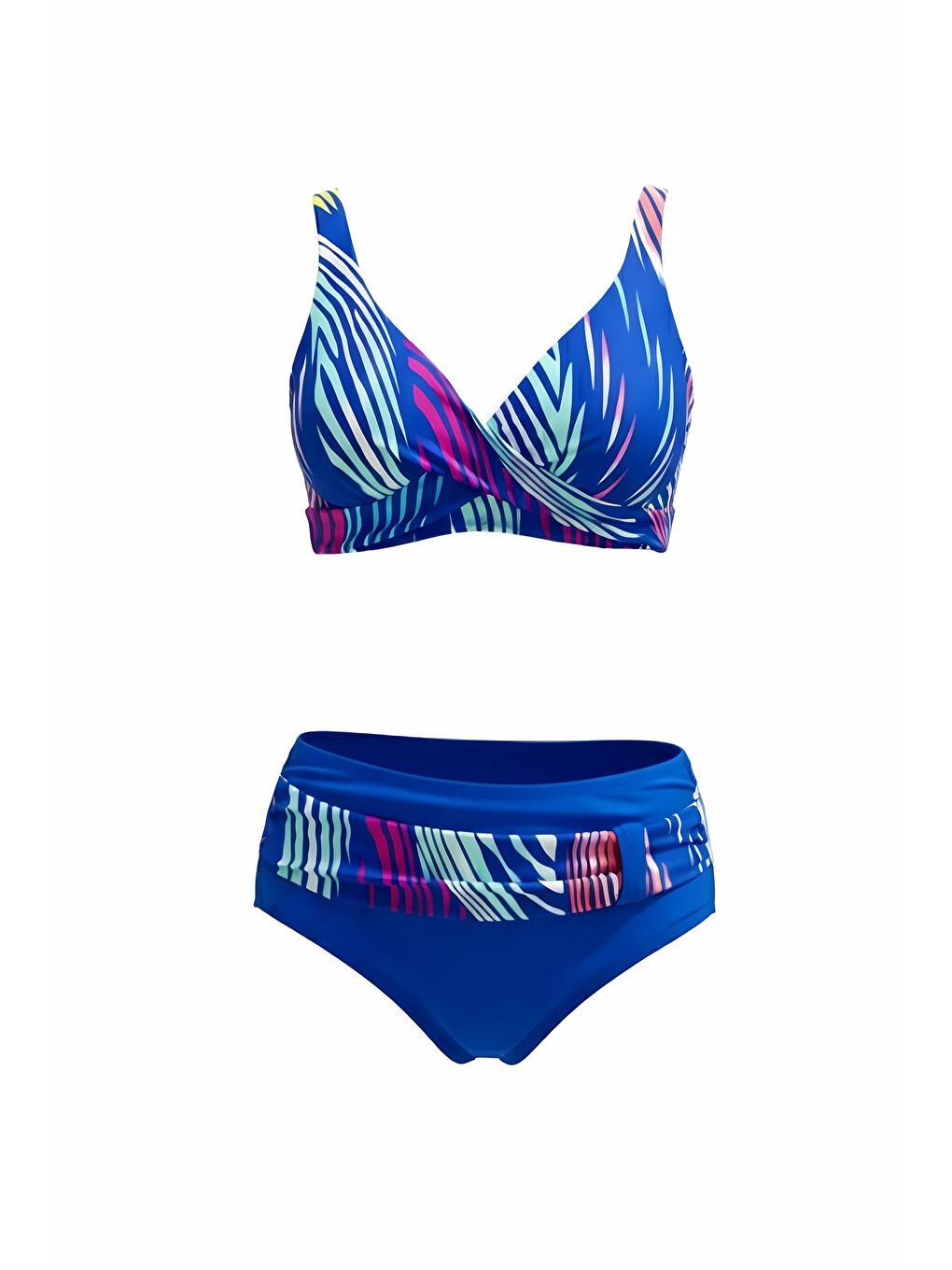 Kadın Mavi Çok Renkli Büyük Beden Astarlı Bikini Takım HZL25S-LC21202