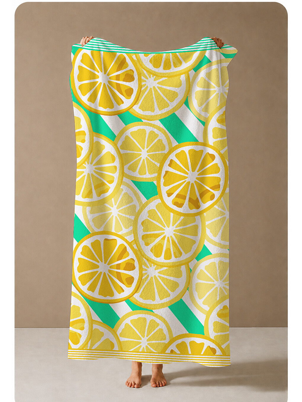 Mint Yeşili Limon Desenli 70x150 Cm Dijital Baskılı Plaj Ve Banyo Havlusu-3