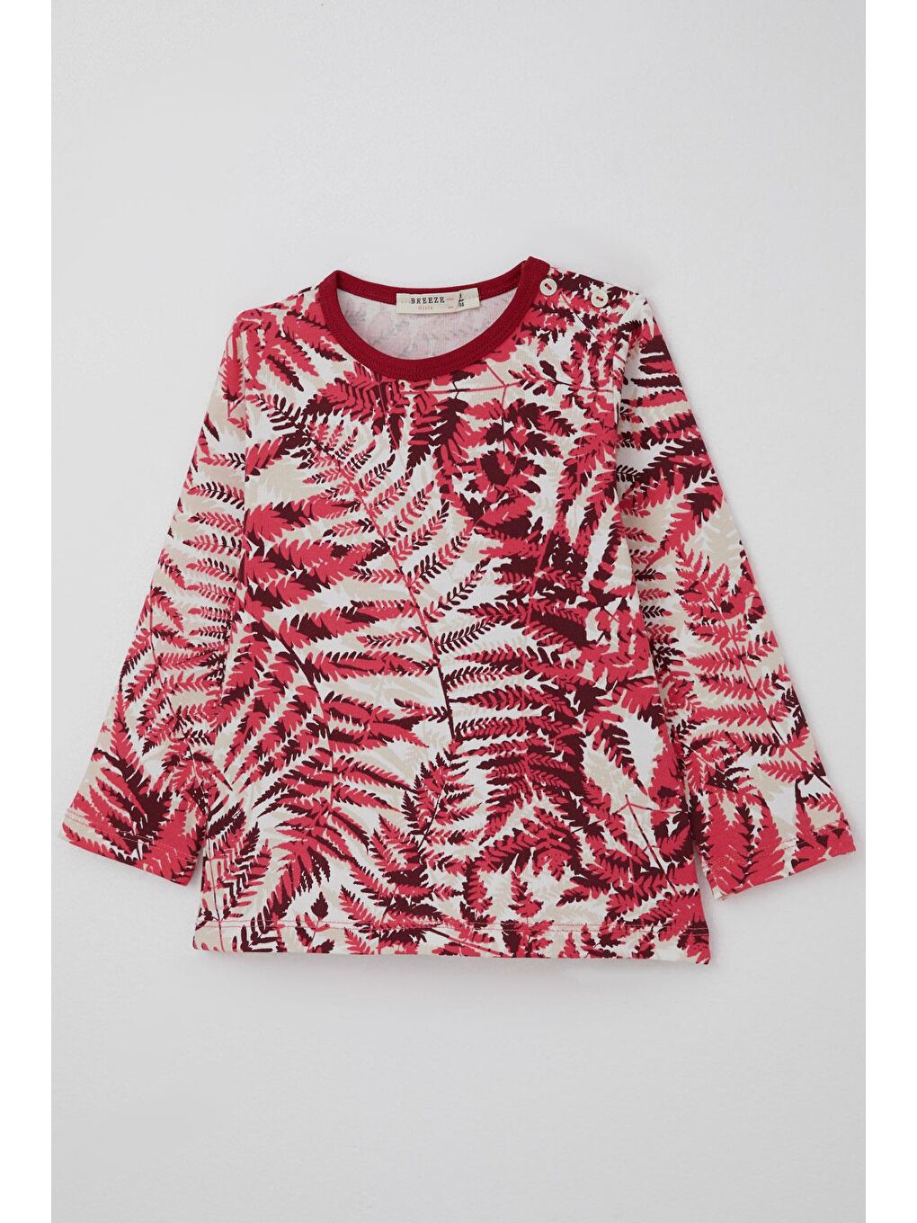 Kırmızı Kız Bebek Pijama Takımı Orman Temalı Yaprak Desenli Vişne Çürüğü (9 Ay-3 Yaş)-5