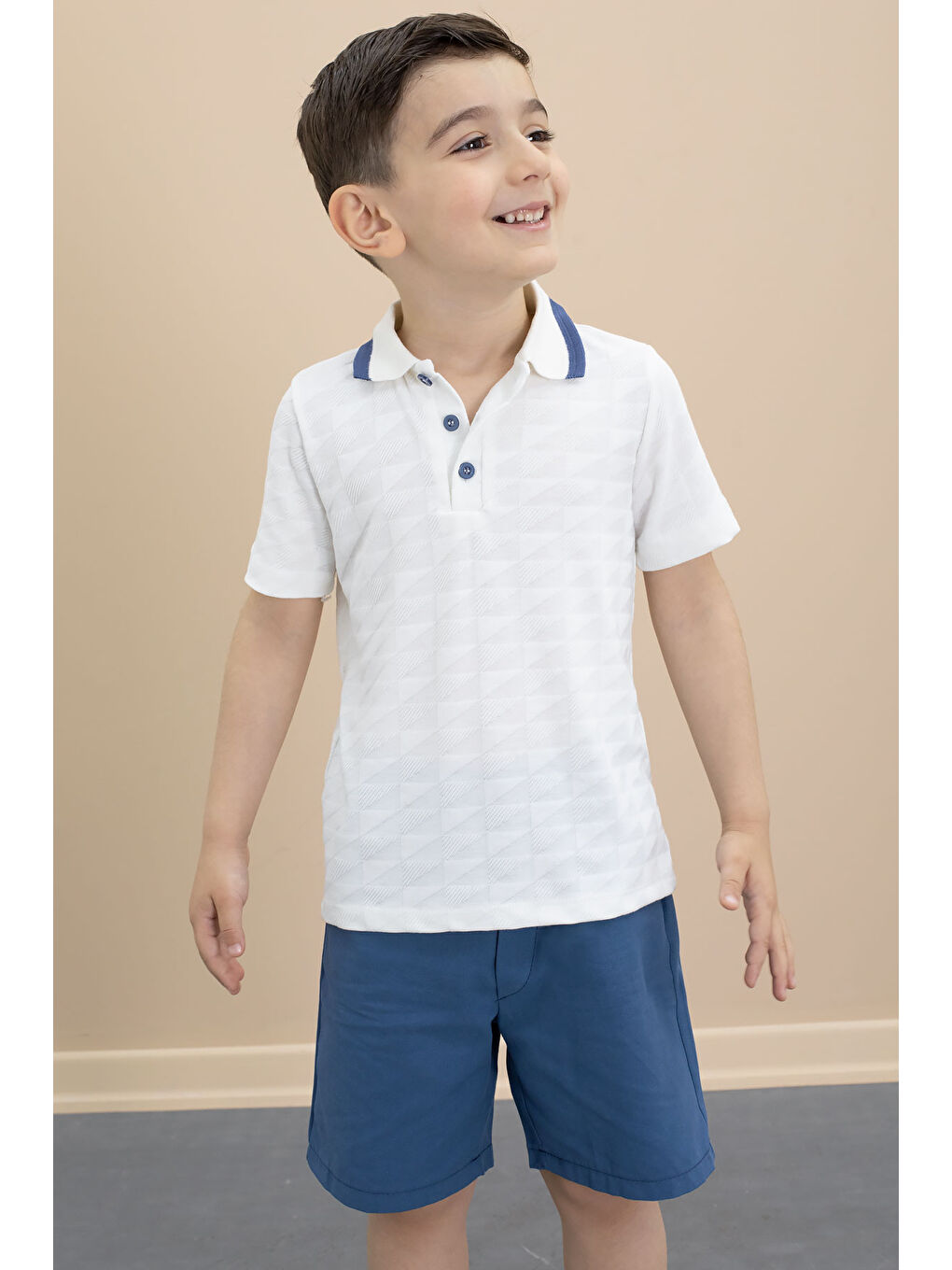 İndigo Polo Yaka Düğmeli Tişörtlü Erkek Çocuk Şortlu 2li Takım 21107-2
