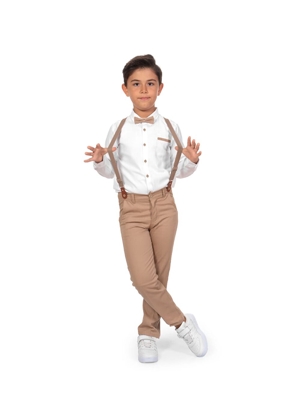 Kahverengi Oxford Gömlek Uzun Pantolon Erkek Çocuk Takımı MNK0302