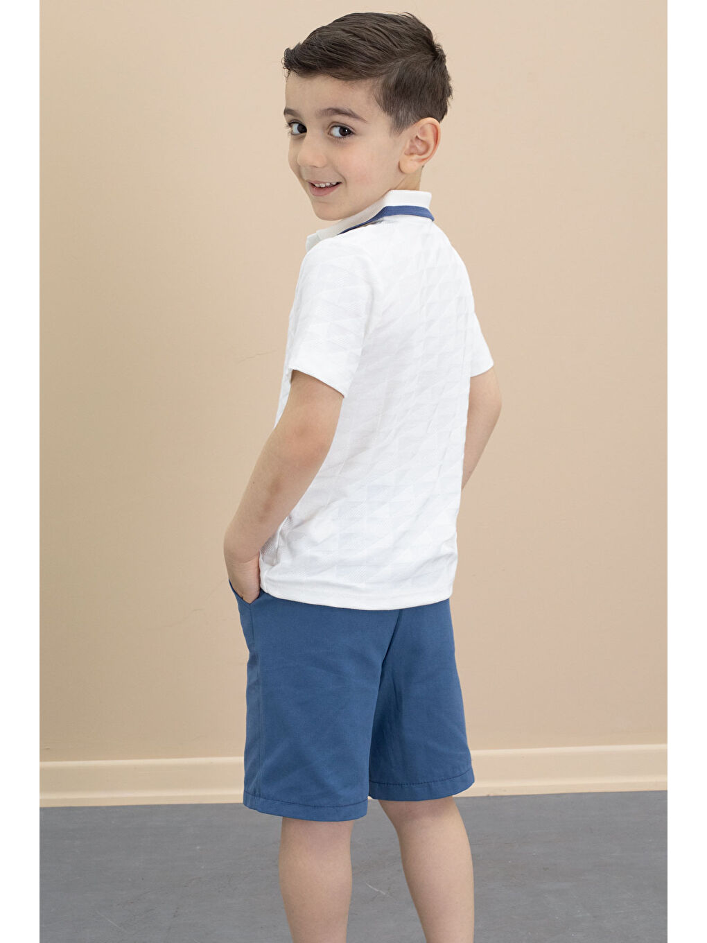 İndigo Polo Yaka Düğmeli Tişörtlü Erkek Çocuk Şortlu 2li Takım 21107-4