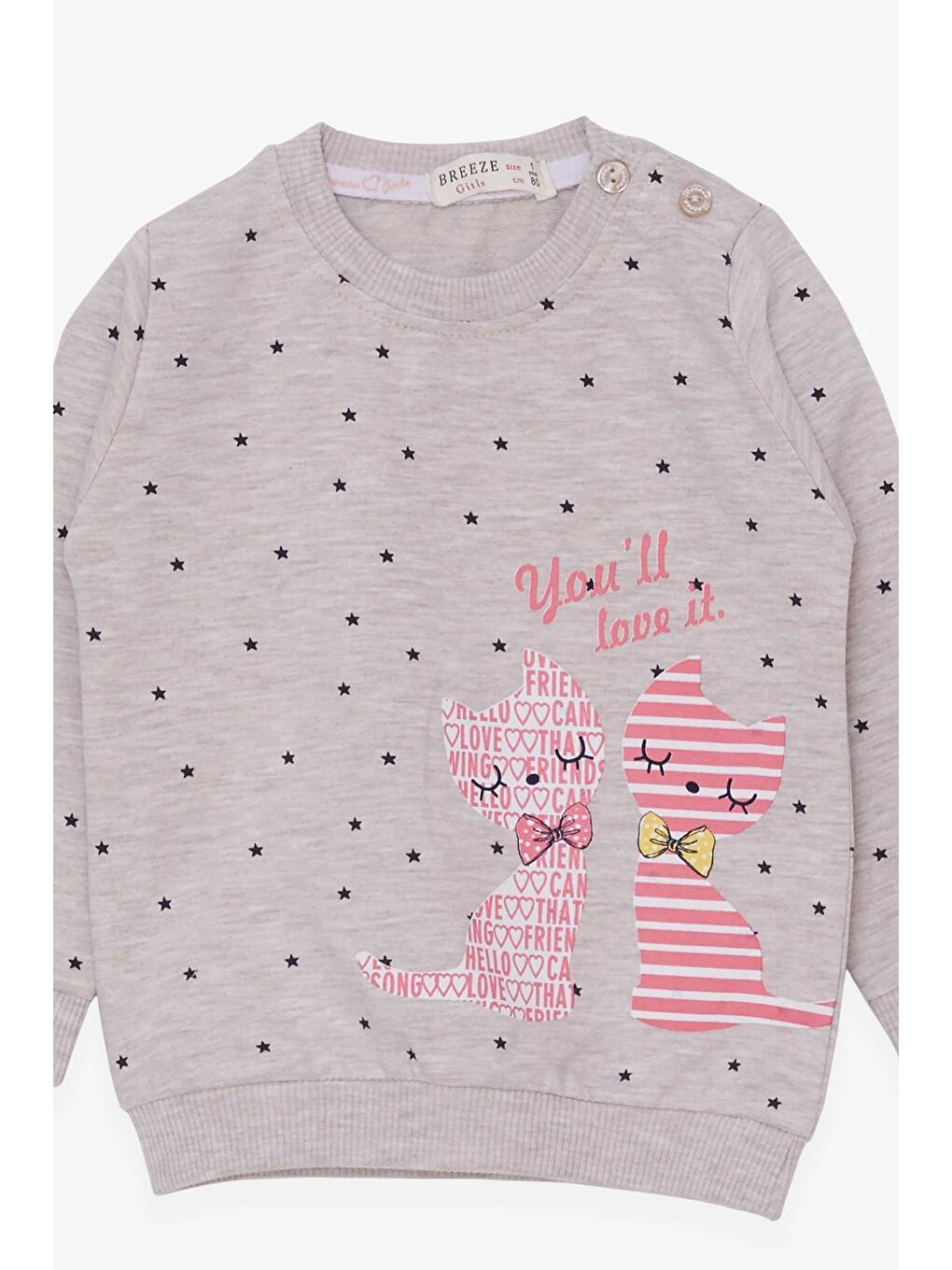 Kız Bebek Sweatshirt Mutlu Kedicikler Bej Melanj (4 Ay-1 Yaş)-2