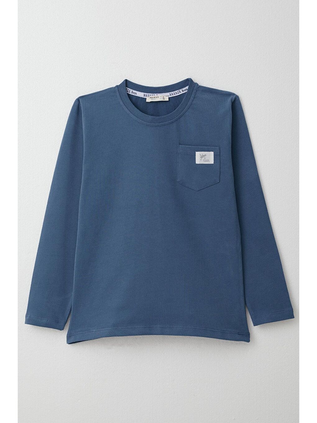 Erkek Çocuk Uzun Kollu Tişört Cool Yazı Armalı Cepli İndigo (4-8 Yaş)