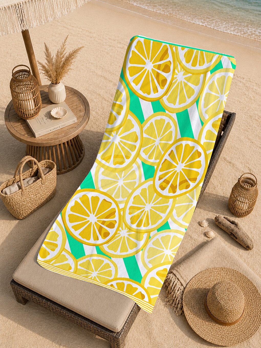 Mint Yeşili Limon Desenli 70x150 Cm Dijital Baskılı Plaj Ve Banyo Havlusu-4
