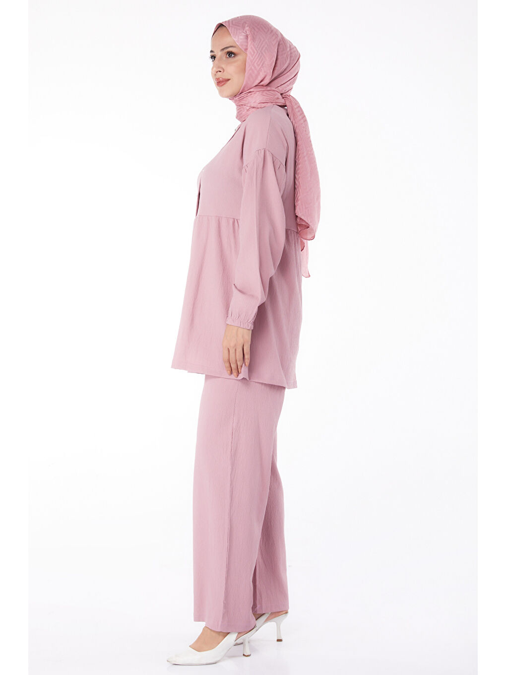 TOFİSA Pembe Düz Bisiklet Yaka Kadın Pembe Tunik+Pantolon - 11629 - 3