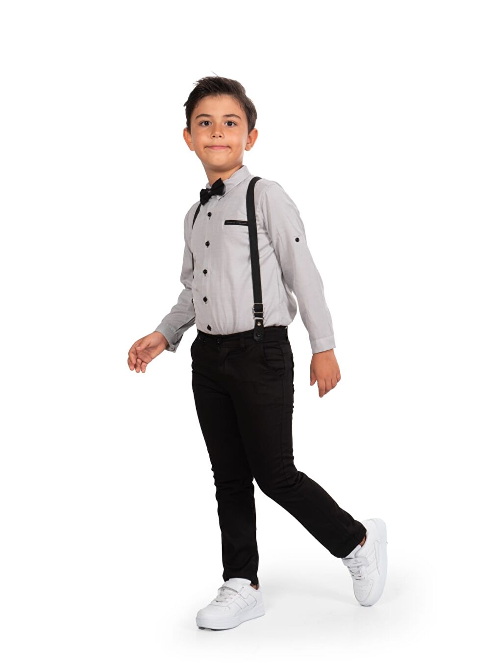 Gri Oxford Gömlek Uzun Pantolon Erkek Çocuk Takımı MNK0302