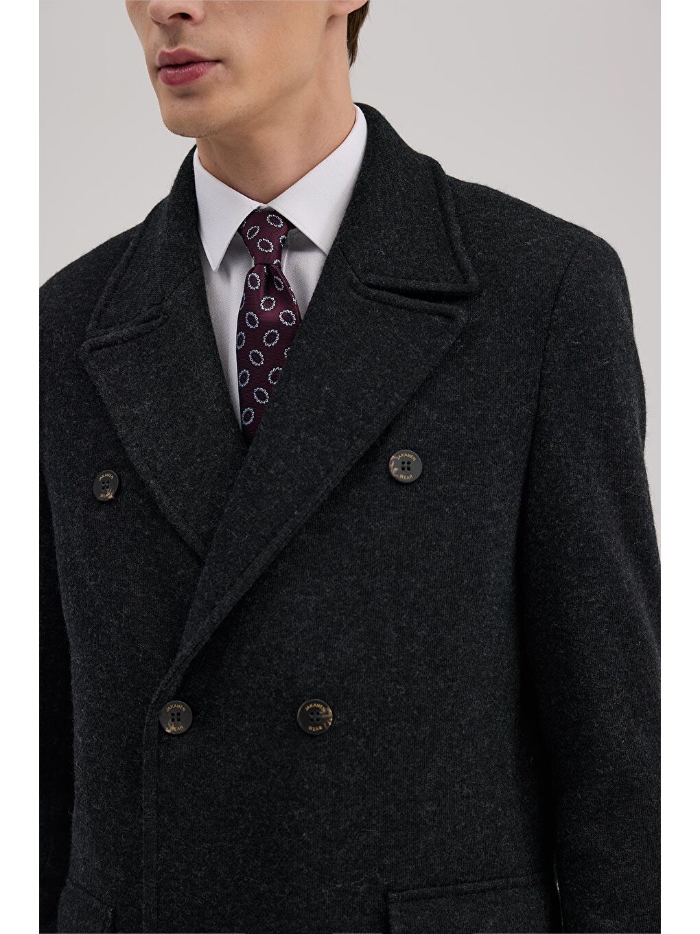 Antrasit Comfort Fit Kruvaze Yünlü Kaban-2