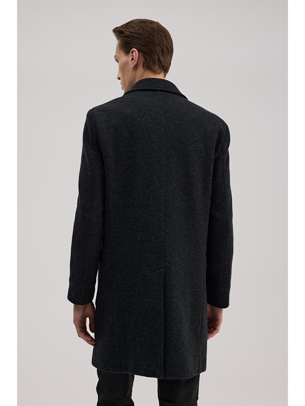 Antrasit Comfort Fit Kruvaze Yünlü Kaban-3