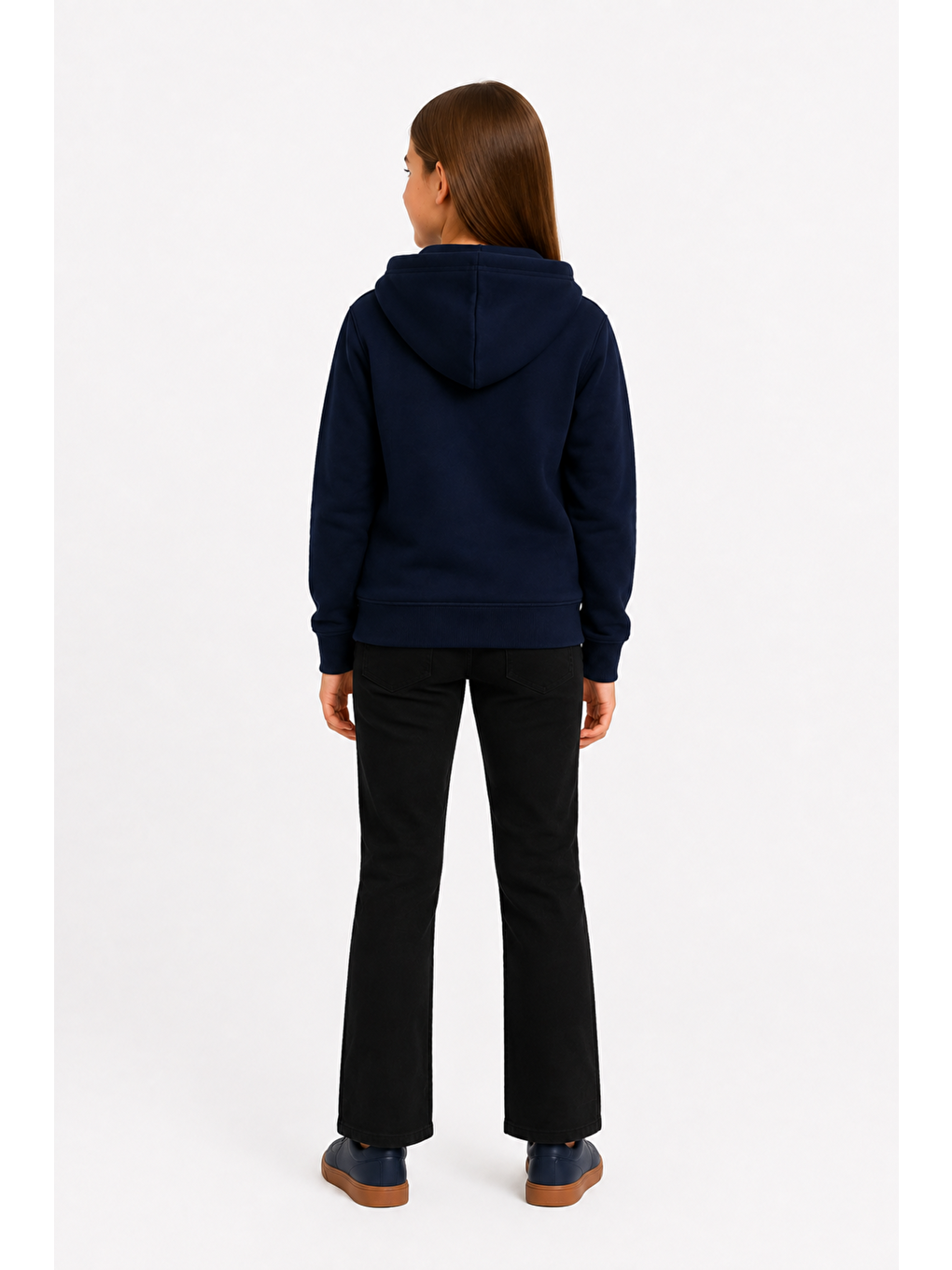 Lacivert Kız Çocuk Basic Fermuarlı Kalın 3 İplik Kışlık Okul Sweat Ak264495-3