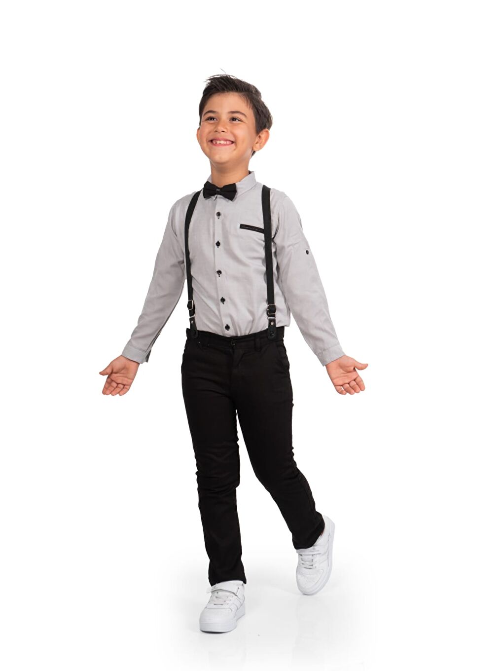 Gri Oxford Gömlek Uzun Pantolon Erkek Çocuk Takımı MNK0302-2