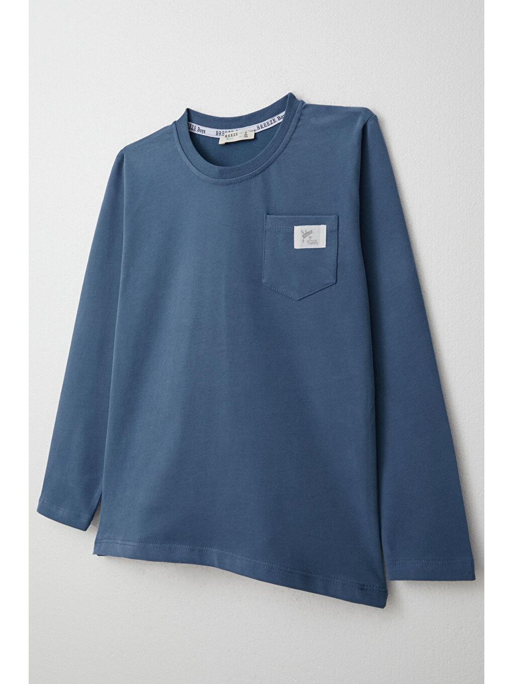 Erkek Çocuk Uzun Kollu Tişört Cool Yazı Armalı Cepli İndigo (4-8 Yaş)-2