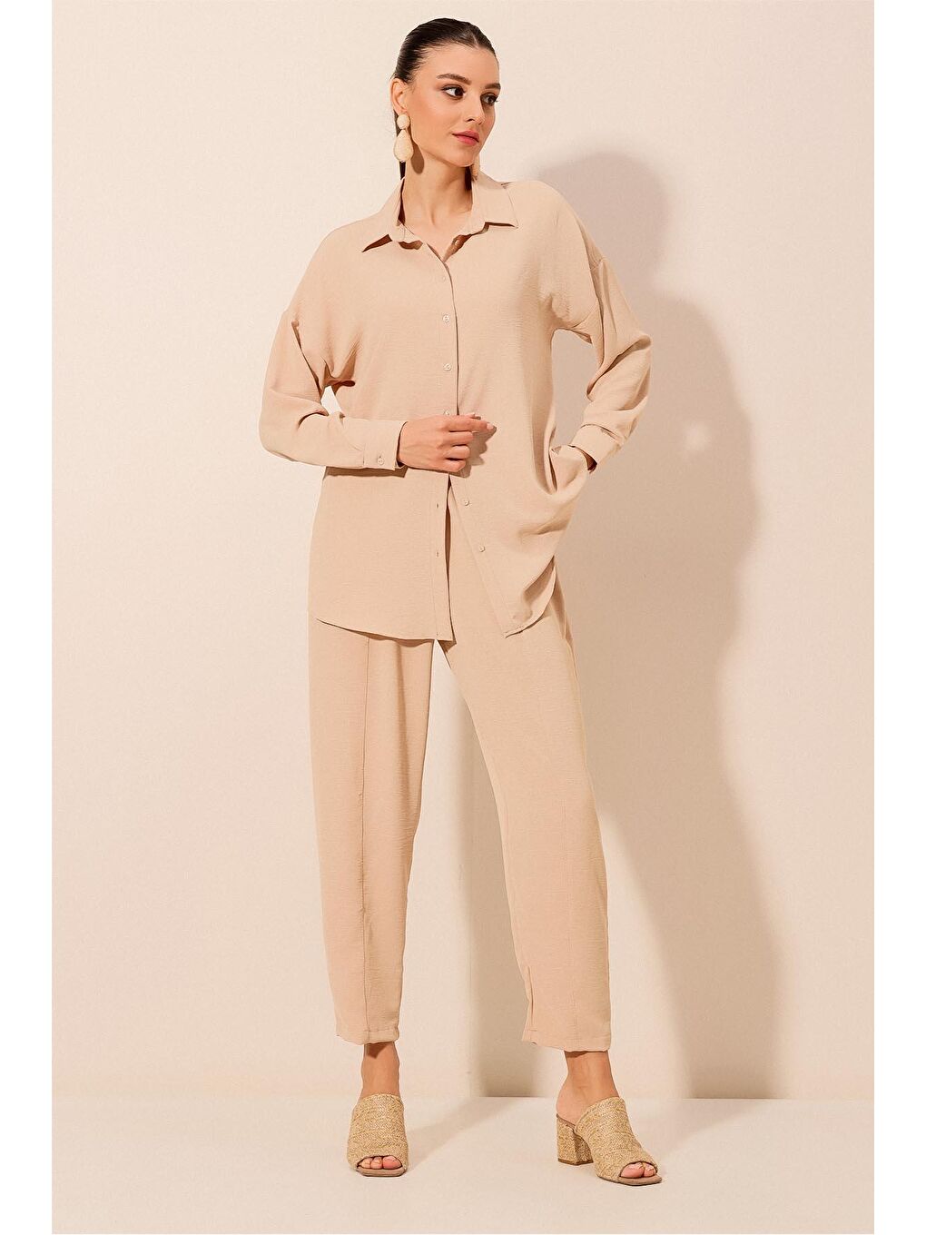 6593 Oversize İkili Takım - Bej-1