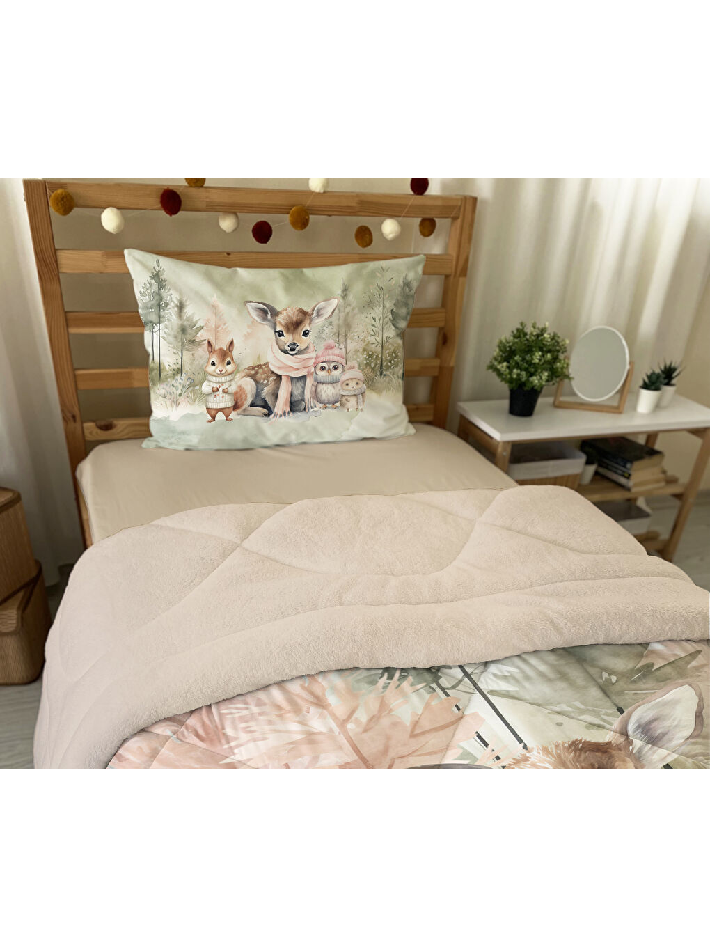 Yeşil Sevimli Hayvan Desenli Çift Taraflı Kapitone Çocuk Yorgan,Uyku Seti - 160x220 cm