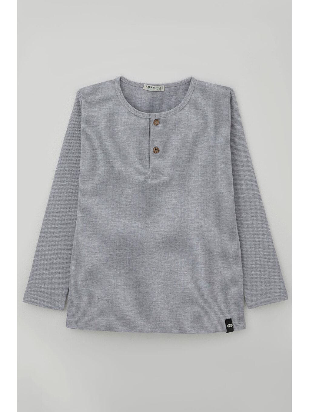 Erkek Çocuk Uzun Kollu Tişört Düğme Detaylı Açık Gri Melanj (4-8 Yaş)
