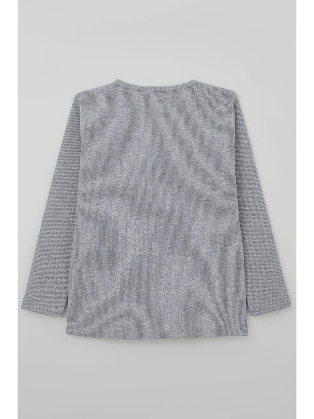 Erkek Çocuk Uzun Kollu Tişört Düğme Detaylı Açık Gri Melanj (4-8 Yaş)-1