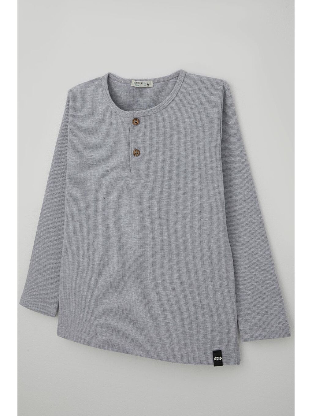 Erkek Çocuk Uzun Kollu Tişört Düğme Detaylı Açık Gri Melanj (4-8 Yaş)-2