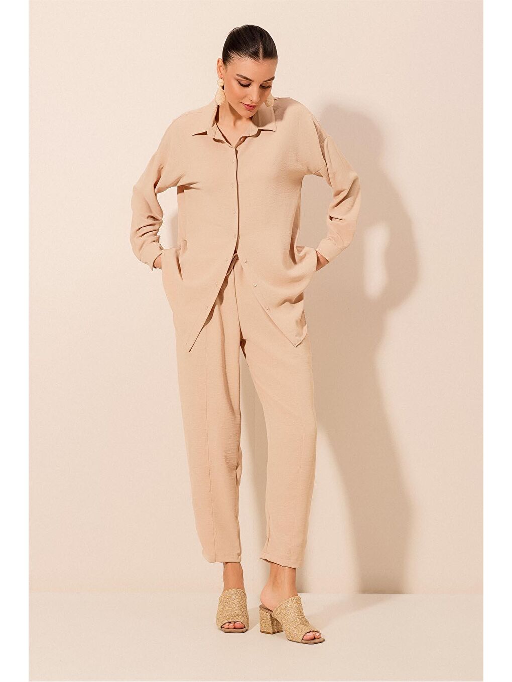 6593 Oversize İkili Takım - Bej-3