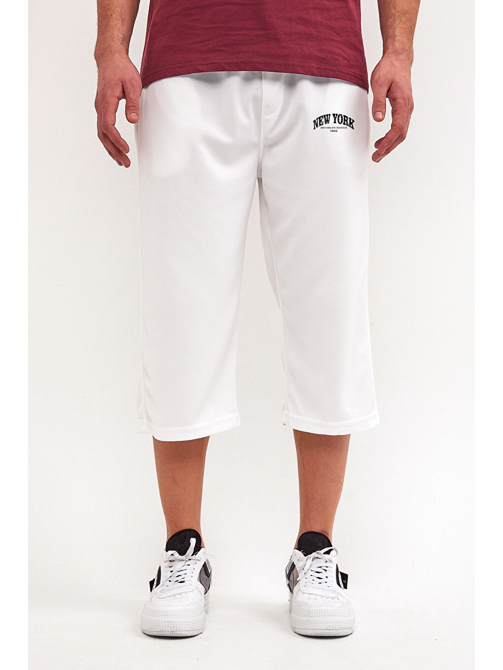 Ekru Erkek New York Baskılı Uzun Şort SPR25SR081