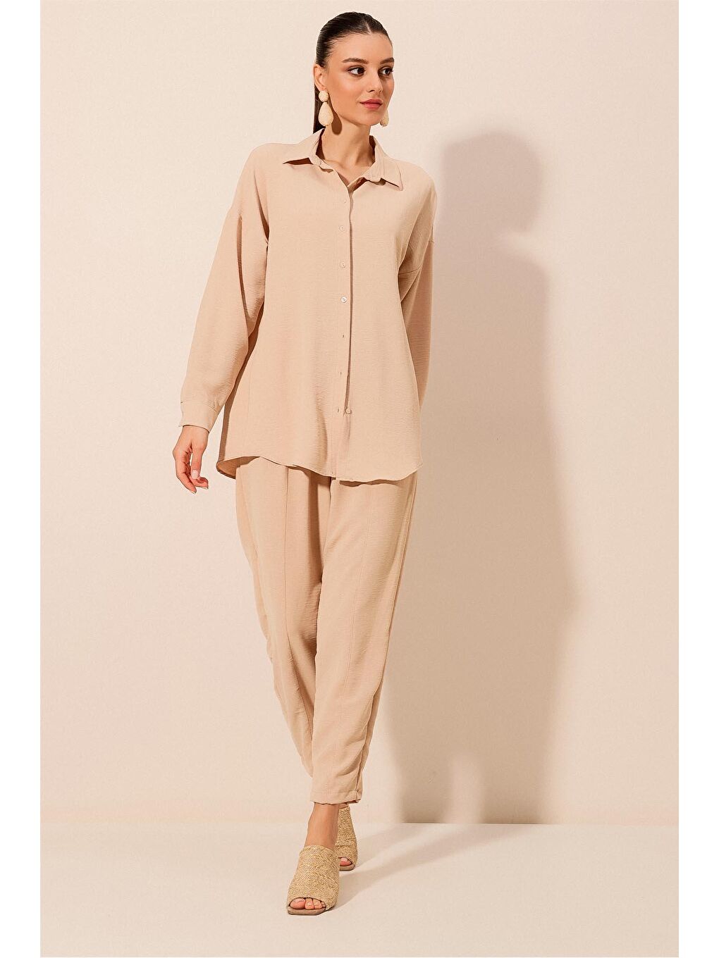 6593 Oversize İkili Takım - Bej-4