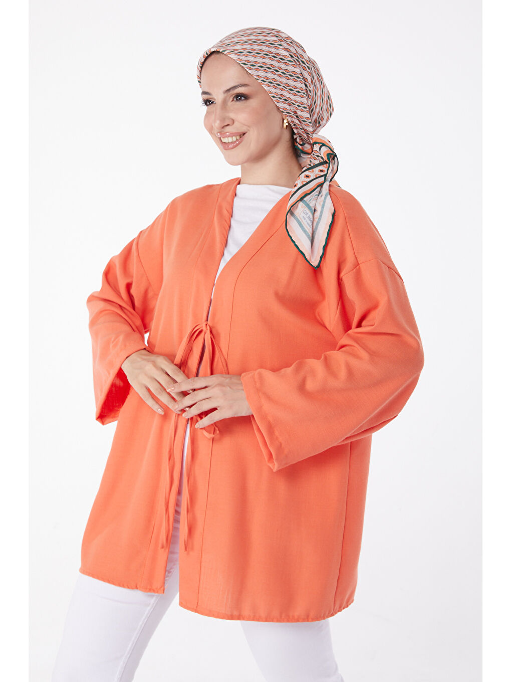 TOFİSA Düz Orta Kadın Turuncu Bağcıklı Kimono - 26141 - 1