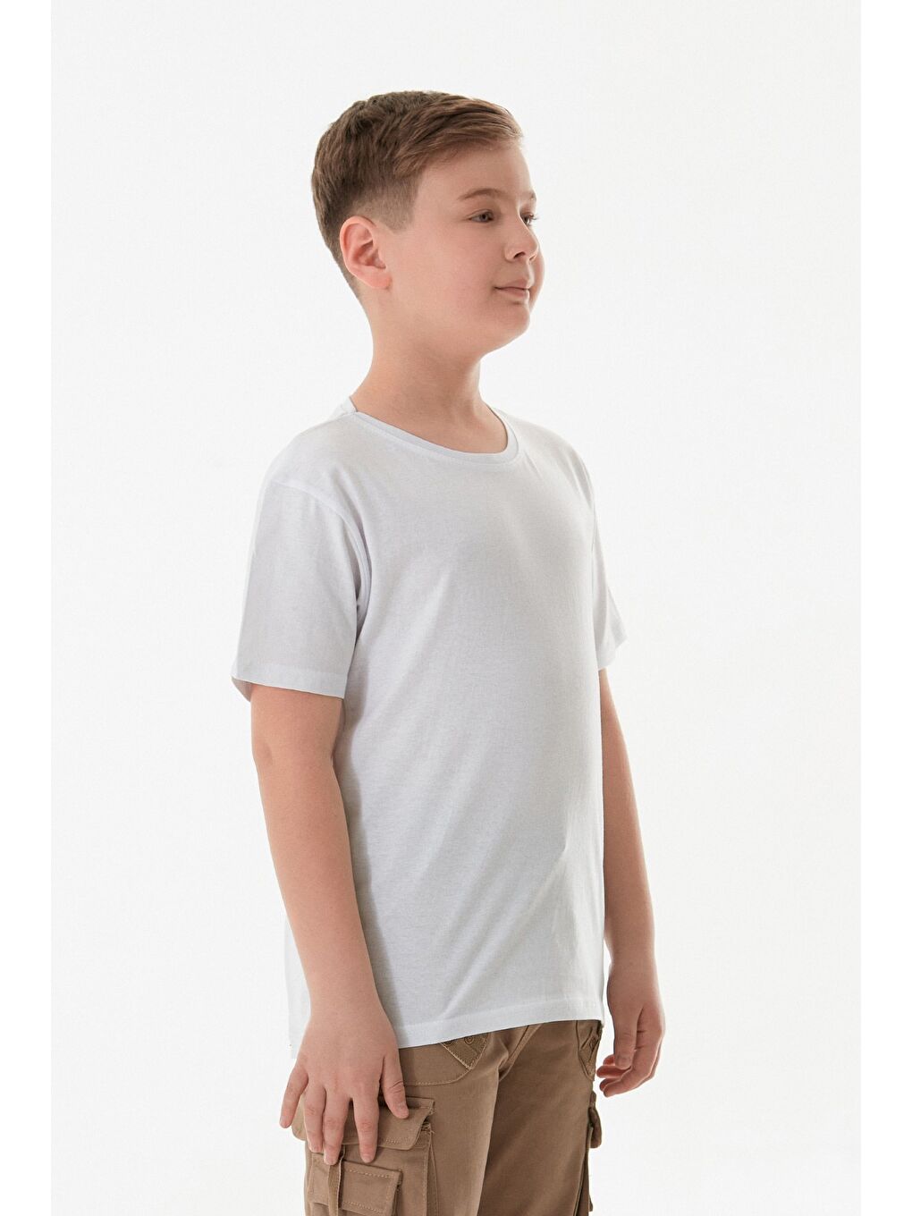 Beyaz %100 Pamuk Arkası Baskılı Erkek Çocuk Tişört-4