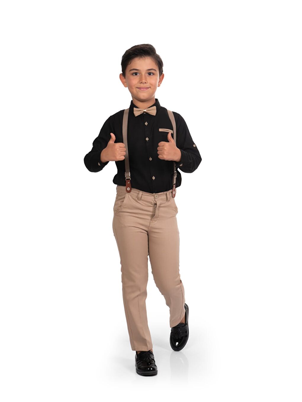 Siyah Oxford Gömlek Uzun Pantolon Erkek Çocuk Takımı MNK0302