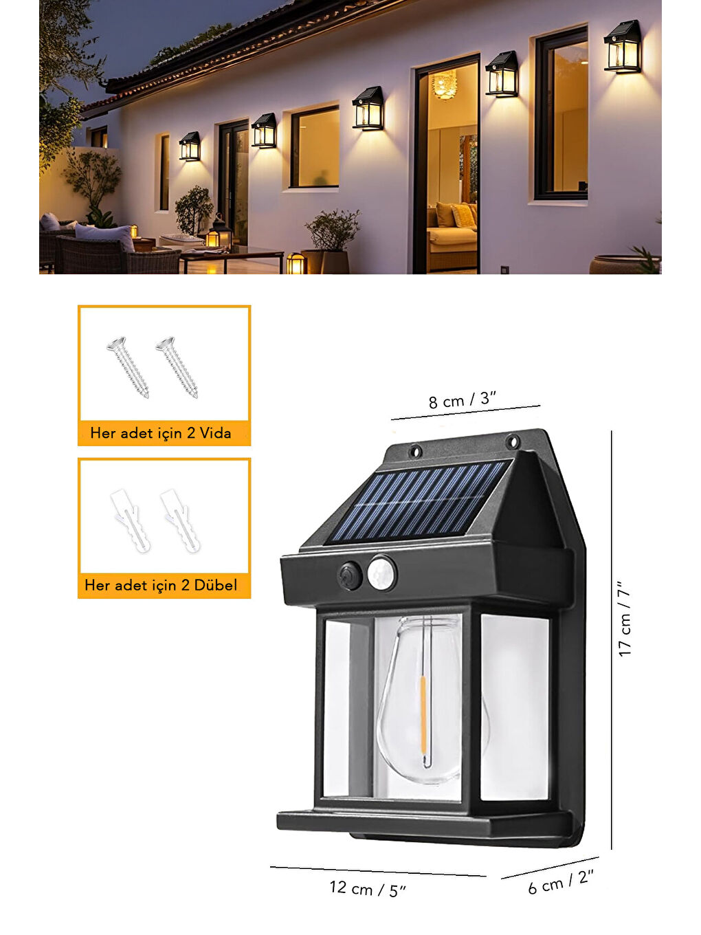 Siyah 1 Adet Solar Duvar Lambası-5