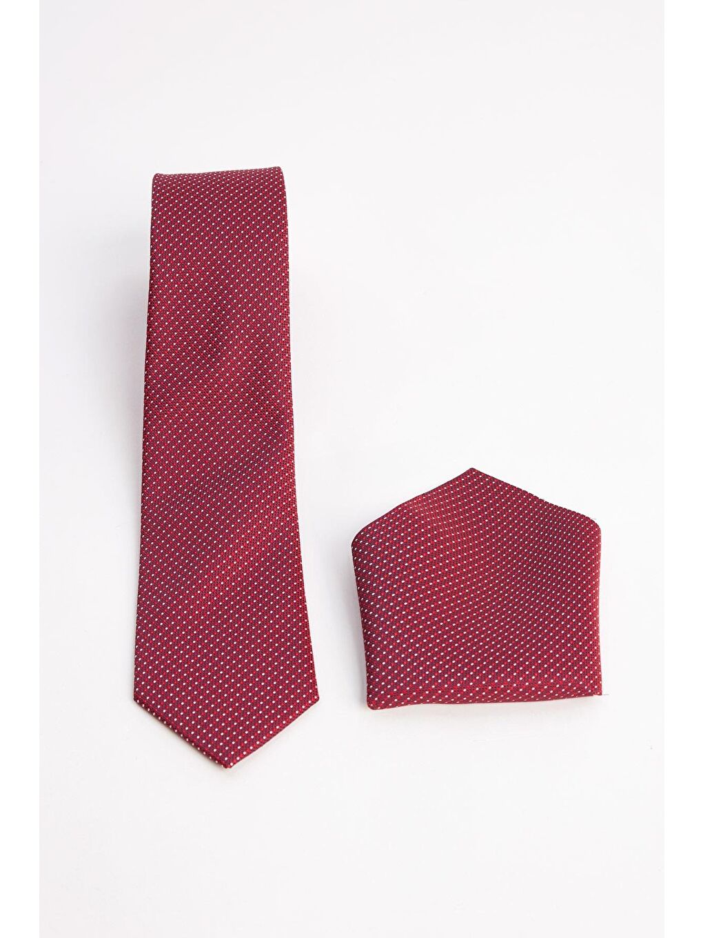 Kırmızı Klasik Cep Mendilli Desenli Kravat-3