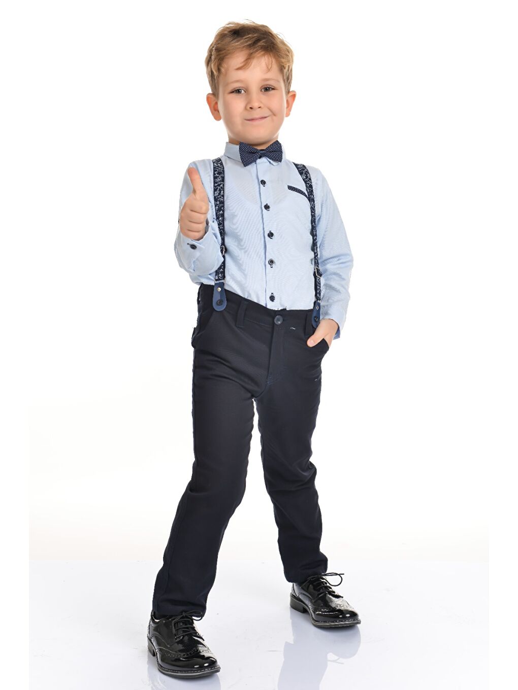 Mavi Oxford Gömlek Uzun Pantolon Erkek Çocuk Takımı MNK0302