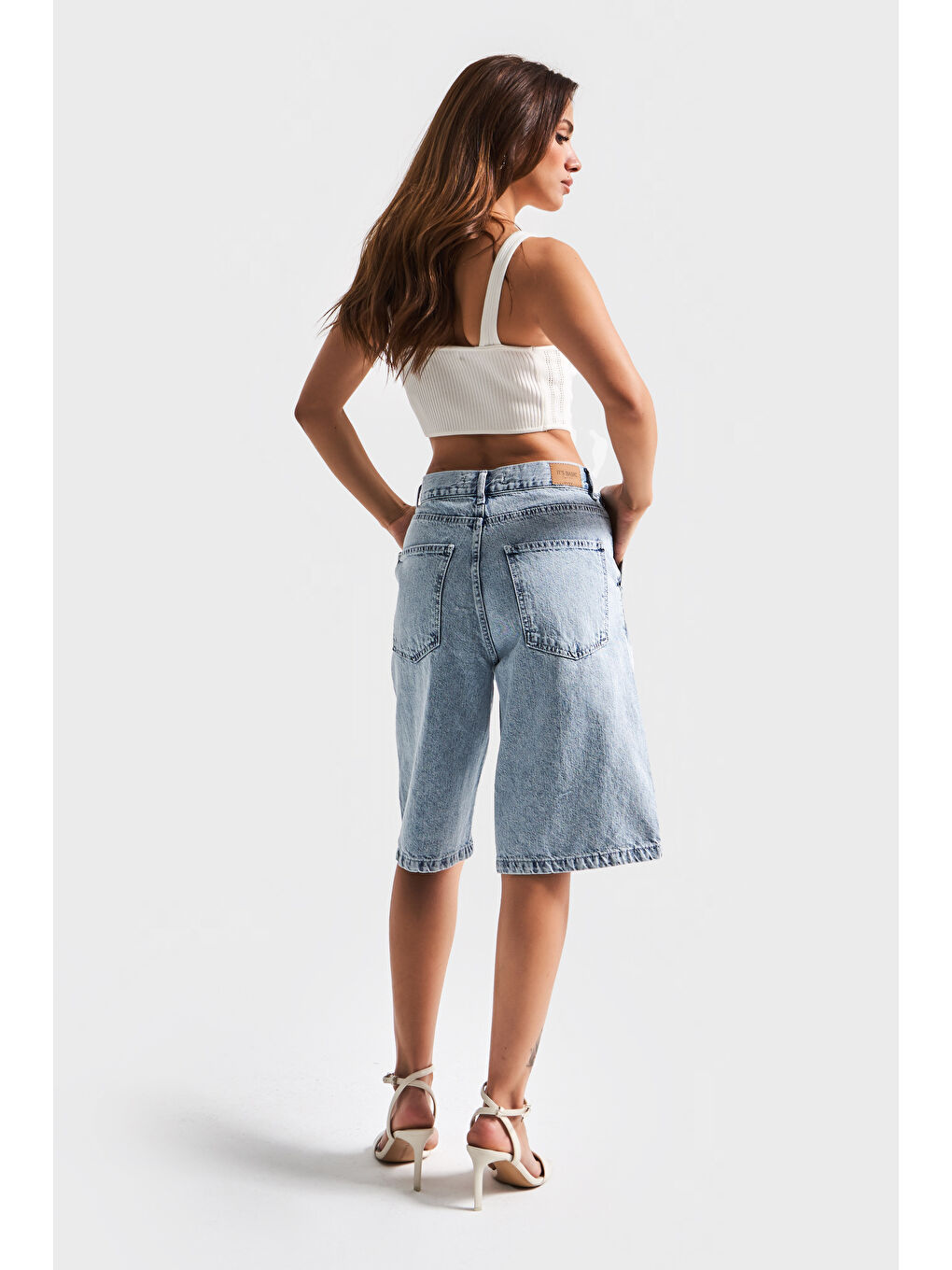 Mavi Kadın Snow Jean Rengi 3s5 3 Dantel Nakışlı Maxi Boy Uzun Tasarım Denim Şortolon-4