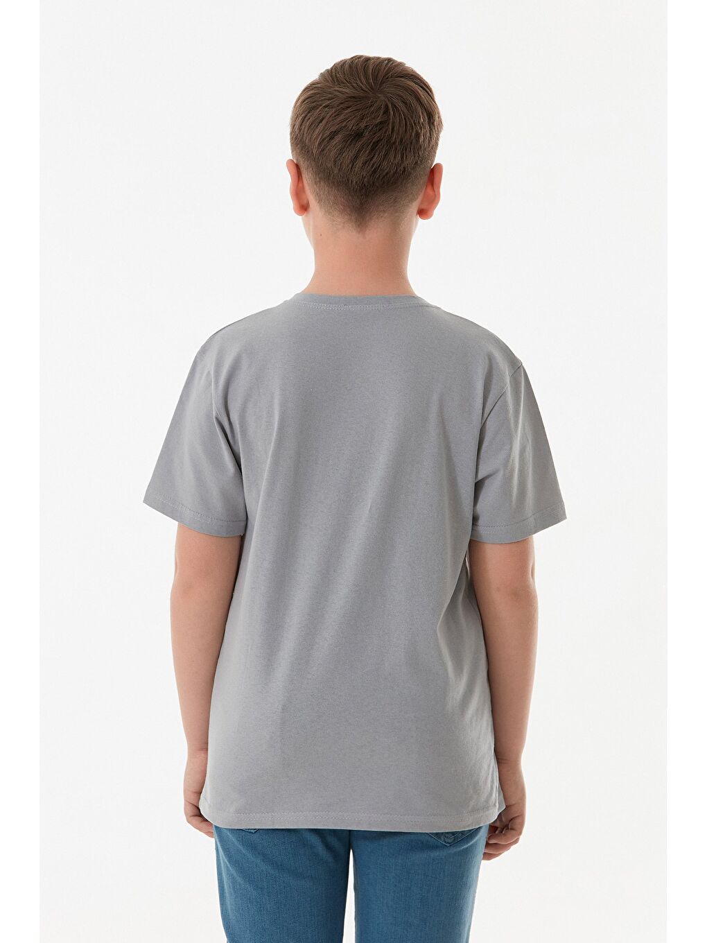 Gri Futbolcu Baskılı Bisiklet Yaka Erkek Çocuk Tişört-3