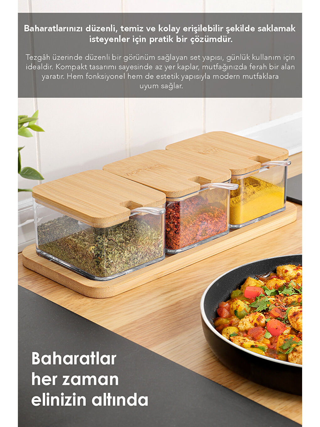 Renksiz 3'lü Bambu Kapak Kapaklı Saklama Kabı 250 ml-2