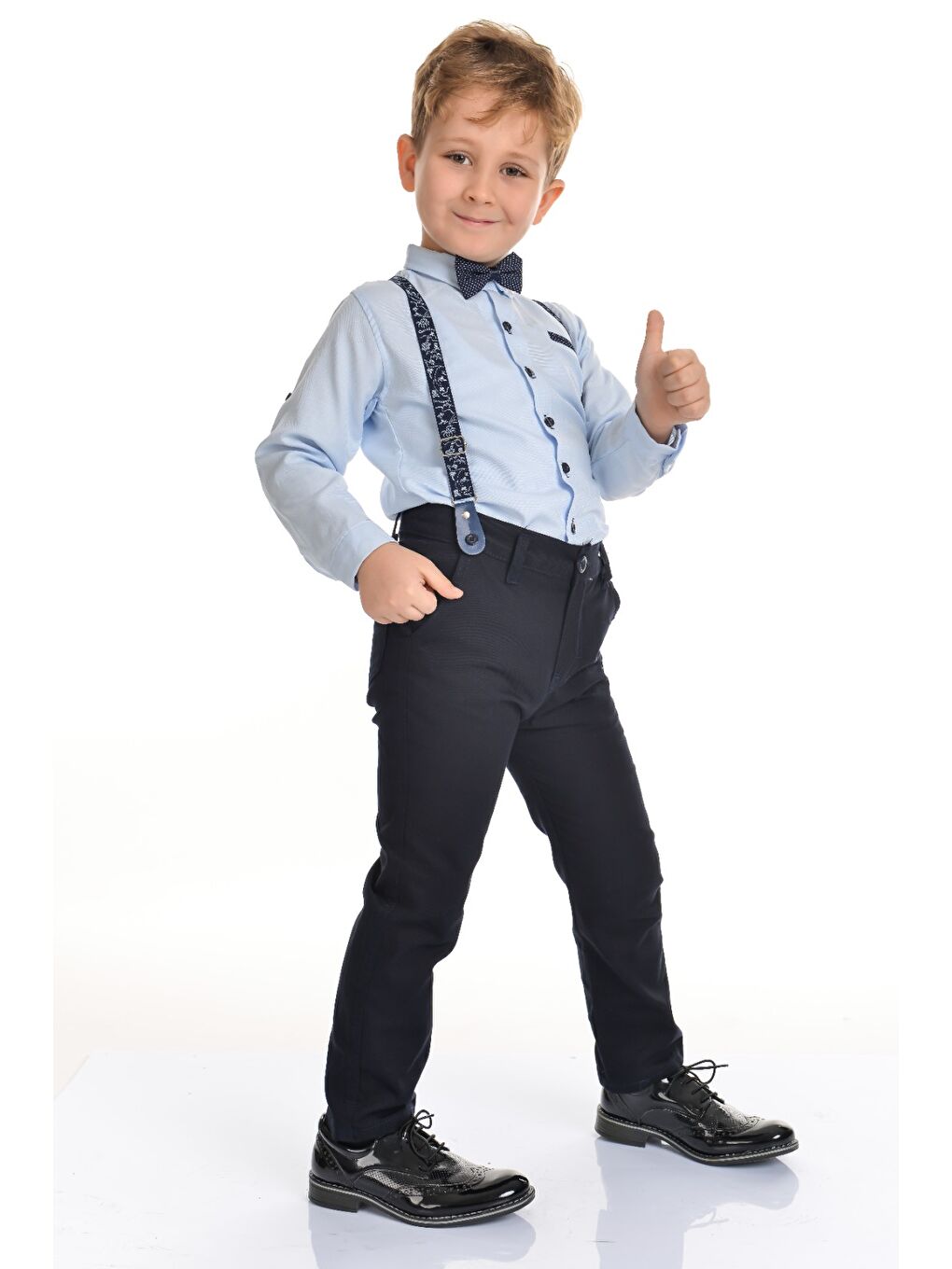Mavi Oxford Gömlek Uzun Pantolon Erkek Çocuk Takımı MNK0302-1