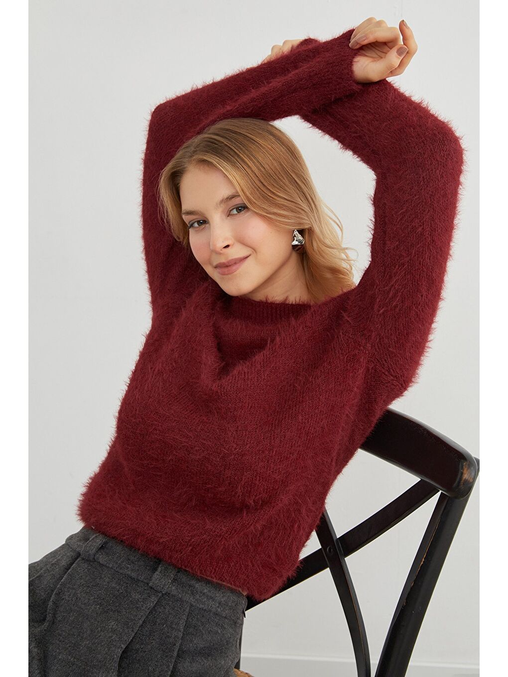 Bordo Dik Yaka Sakallı Kazak-1