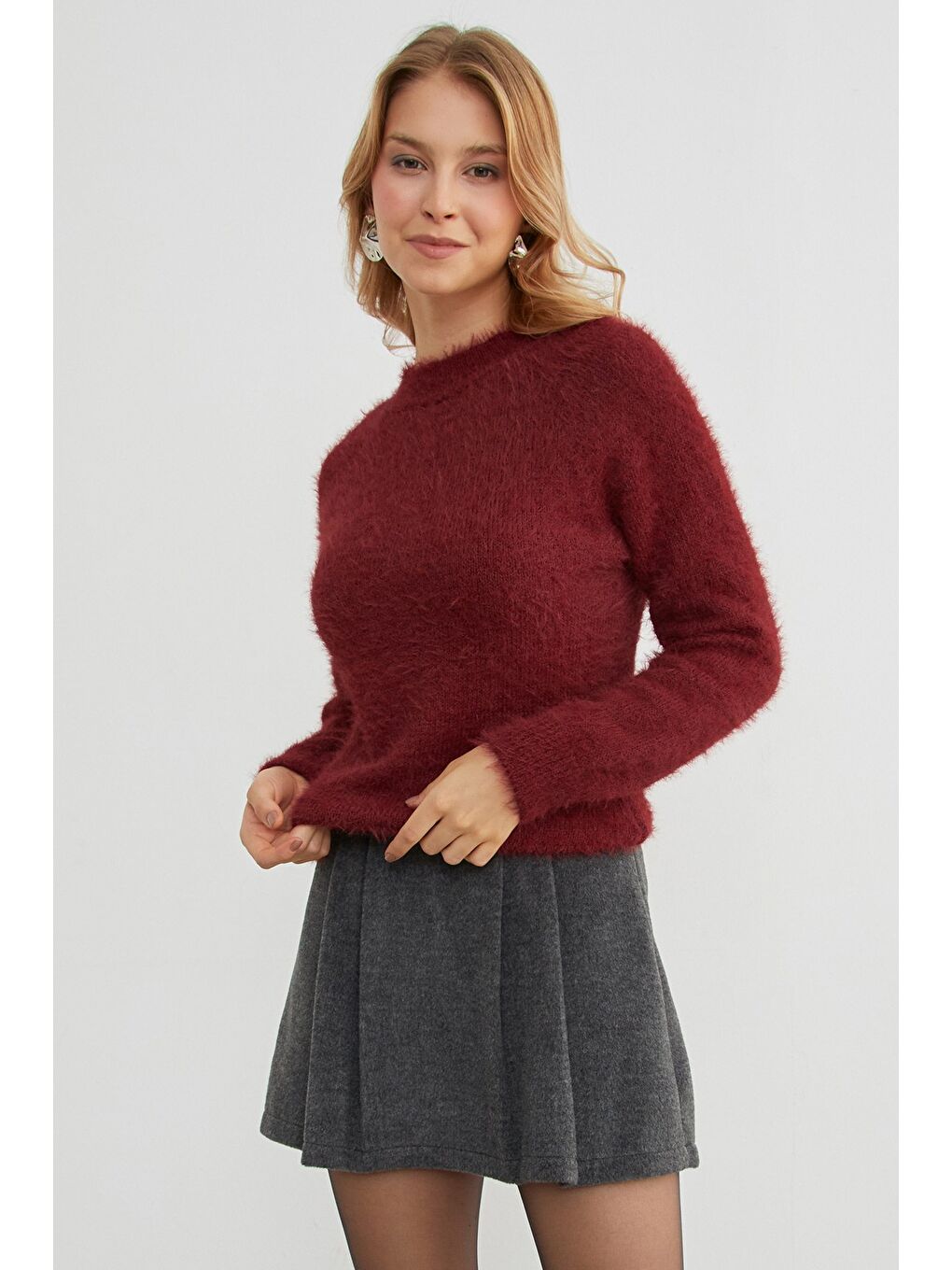 Bordo Dik Yaka Sakallı Kazak-3