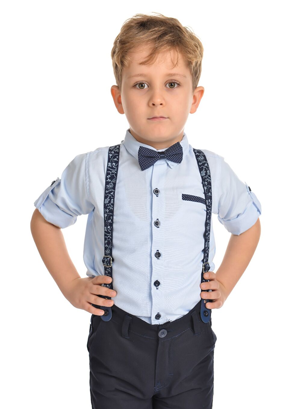 Mavi Oxford Gömlek Uzun Pantolon Erkek Çocuk Takımı MNK0302-4