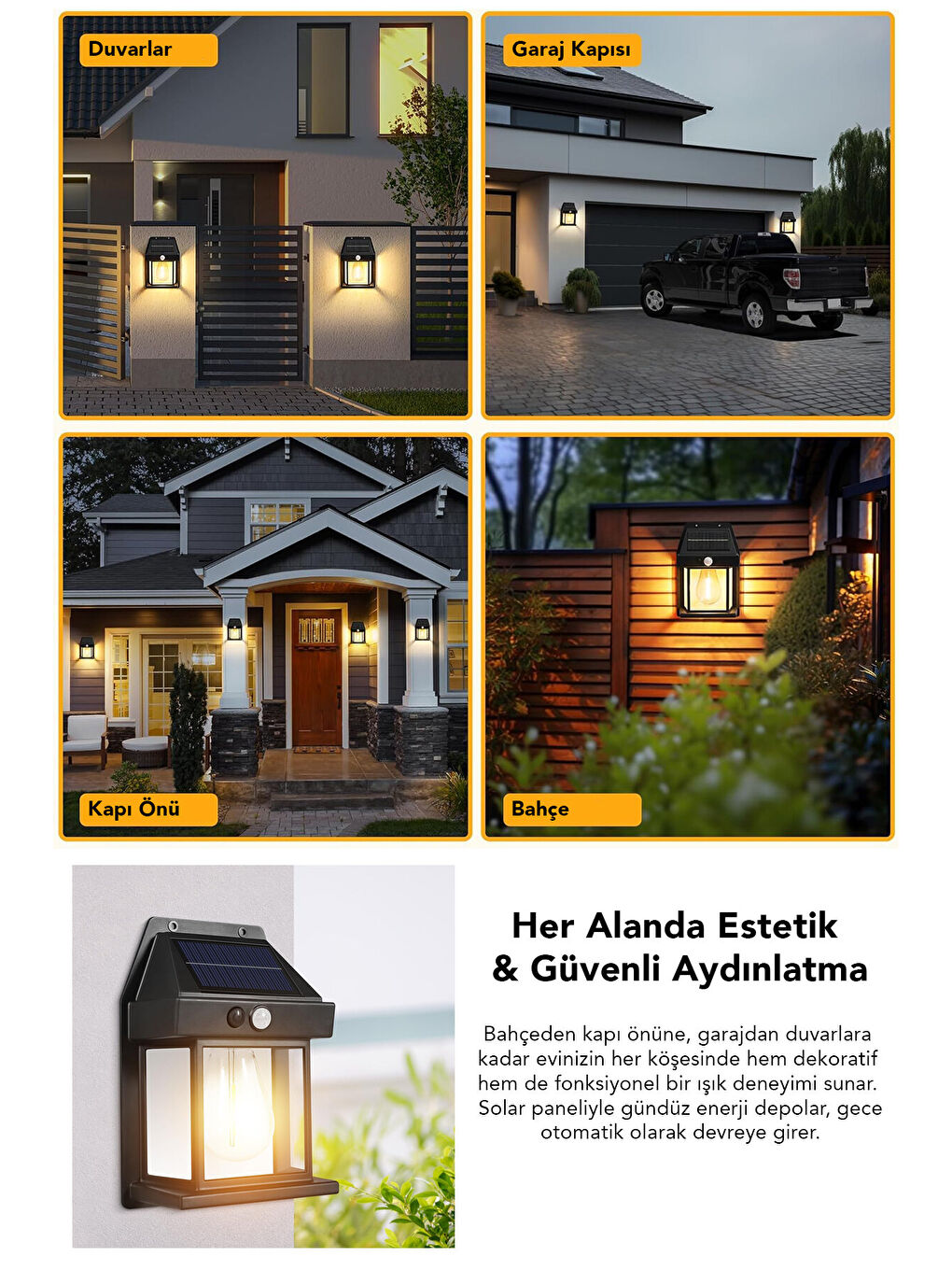 Siyah 10 Adet Solar Duvar Lambası-4