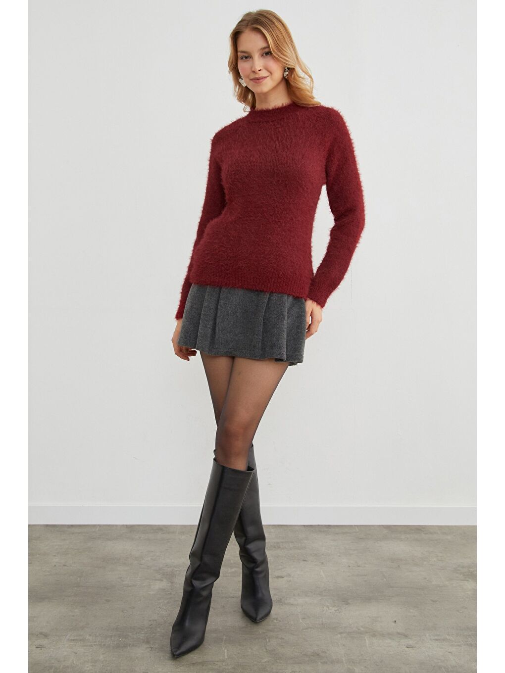 Bordo Dik Yaka Sakallı Kazak-4