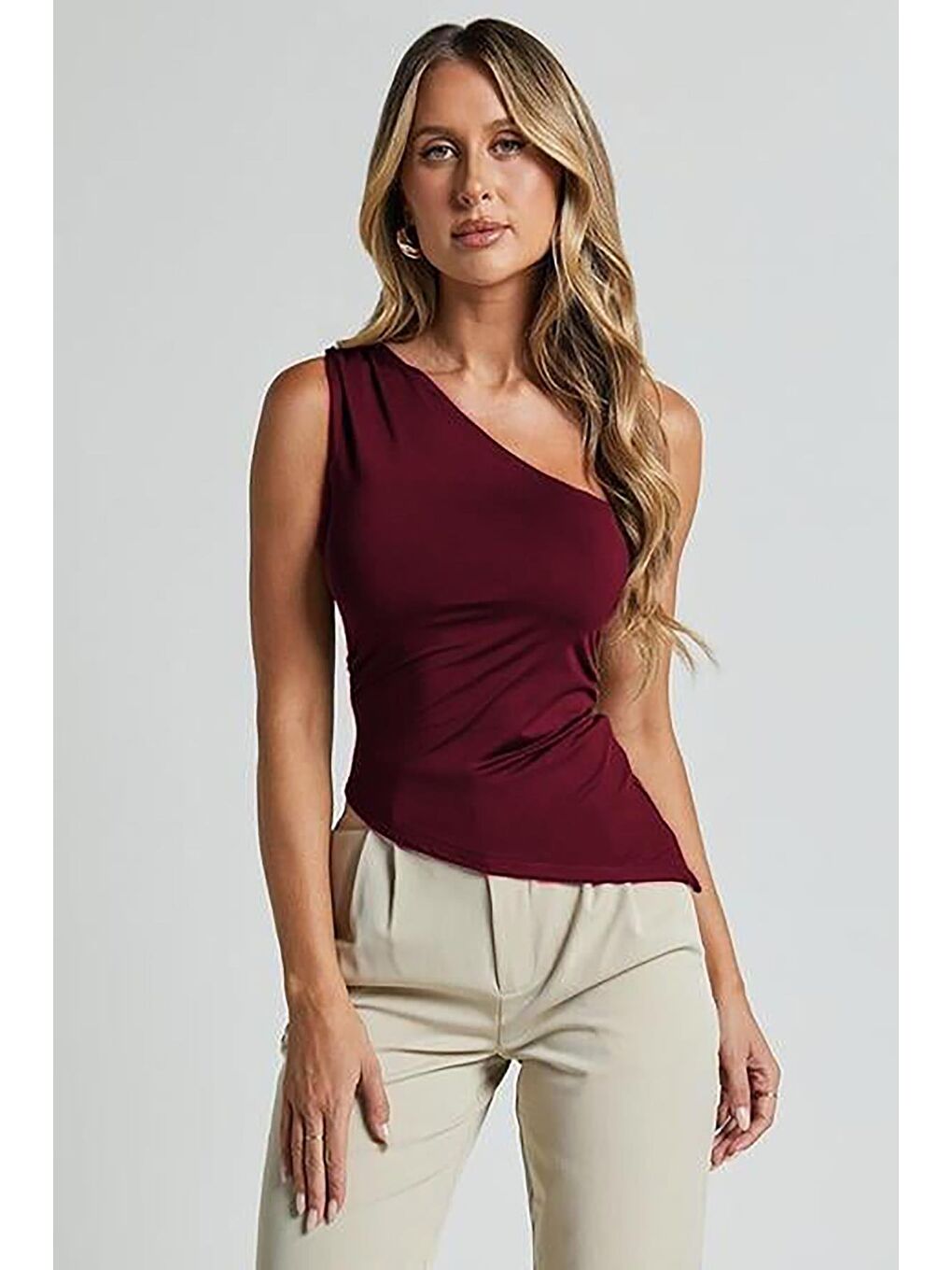 Bordo Tek Omuzlu Basic Kadın Body Mg2498