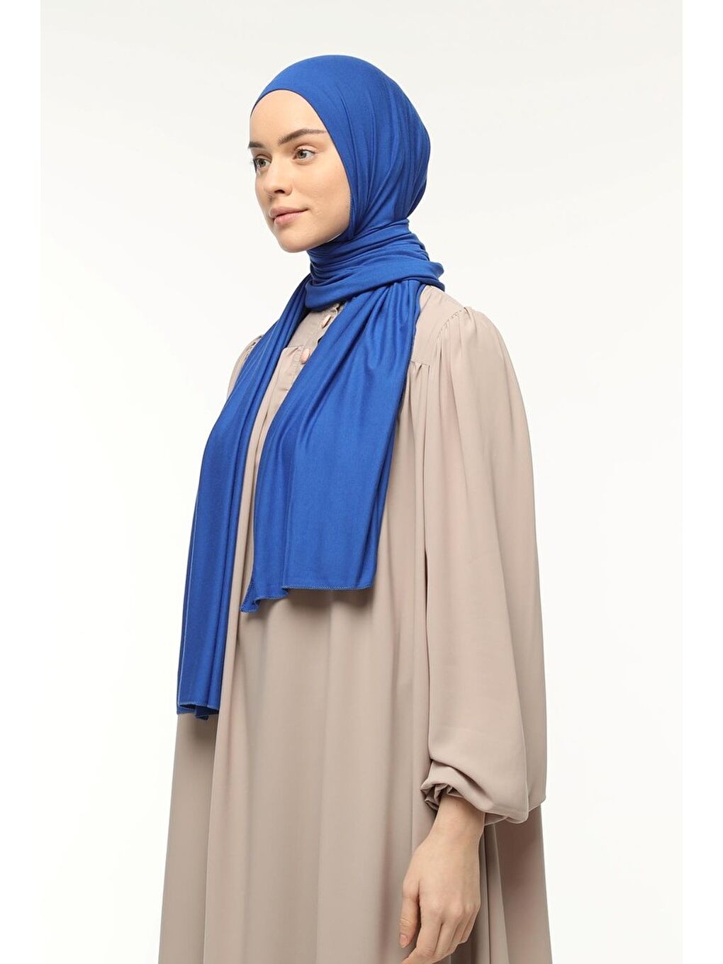 Mavi Tesettür Düz Penye Şal-1