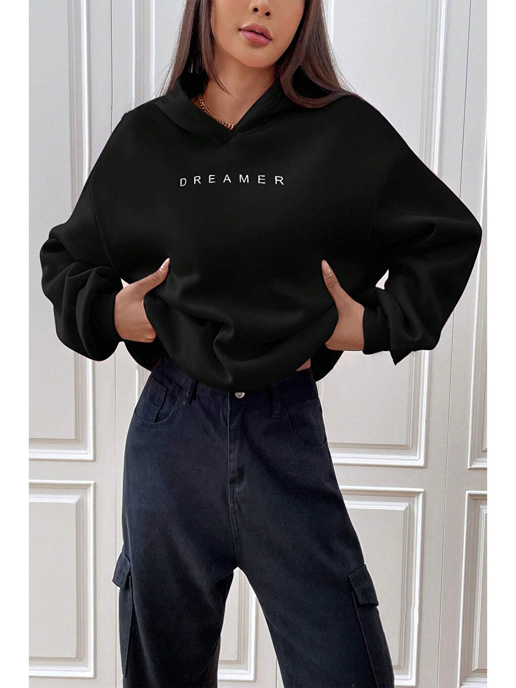 uyguntarz Siyah Dreamer Baskılı Oversize Sweatshirt