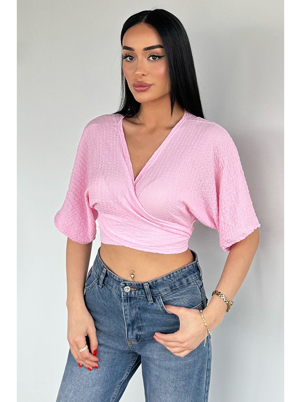 Pembe Kadın Bağlamalı Bluz-1